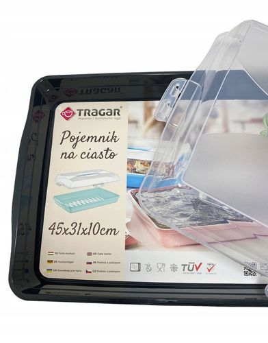 Pojemnik na ciasto 45cm wypieki pudełko box do przenoszenia uchwyt pokrywa na Arena.pl
