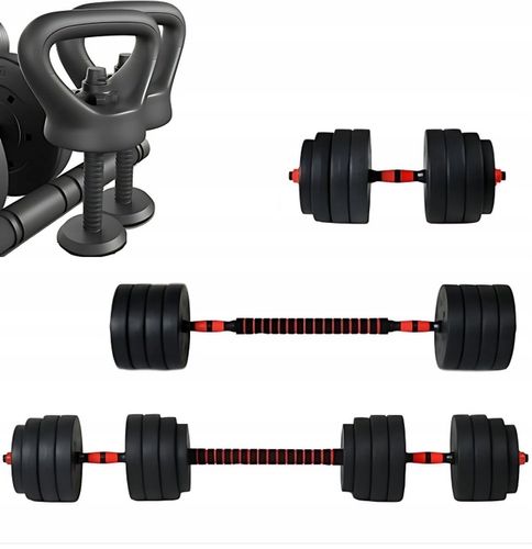 Hantle regulowane bitumiczne zestaw hantli 2x10kg gryf + kettle na Arena.pl