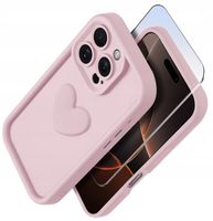 Etui do iPhone 16 Pro Max silikonowe MATOWE serce + Szkło ochronne na ekran