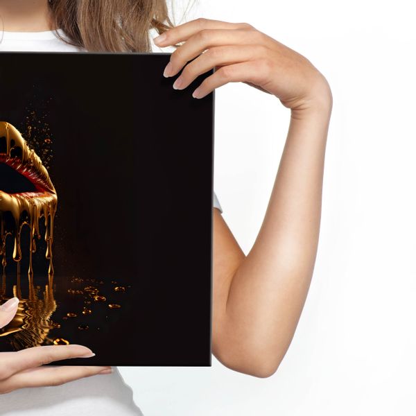 Obraz Na Płótnie Canvas Rozpływające Się Złote USTA Abstrakcja 3D 30cm x 20cm zdjęcie 4