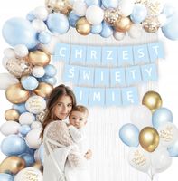 Girlanda balonowa dekoracja na Chrzest imię niebieska złota balony Chrzciny