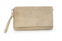 VERA PELLE torebka zamszowa kopertówka listonoszka z paskiem V008 beżowa