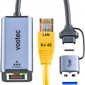 ADAPTER SIECIOWY KARTA SIECIOWA USB C 1000Mbps RJ45 GIGABIT SZYBKI LAN 2W1