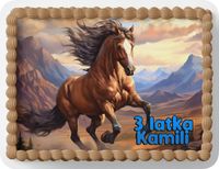PROSTOKĄTNY OPŁATEK NA TORT A4 20x29CM - KONIE KOŃ HOBBY + IMIĘ