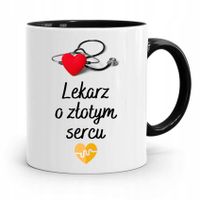 Kubek Czarny Dla Doktora Lekarz O Złotym Sercu Z Nadrukiem Ze Zdjęciem