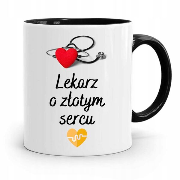 Kubek Czarny Dla Doktora Lekarz O Złotym Sercu Z Nadrukiem Ze Zdjęciem zdjęcie 1