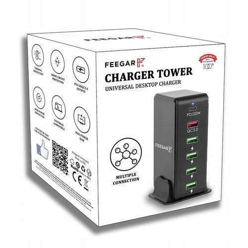 Ładowarka sieciowa Feegar Tower 86W 6x USB Typ C na Arena.pl
