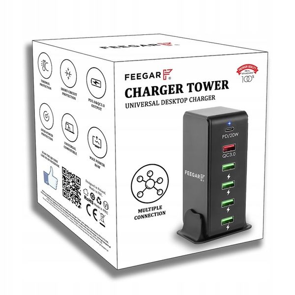 Ładowarka sieciowa Feegar Tower 86W 6x USB Typ C zdjęcie 5