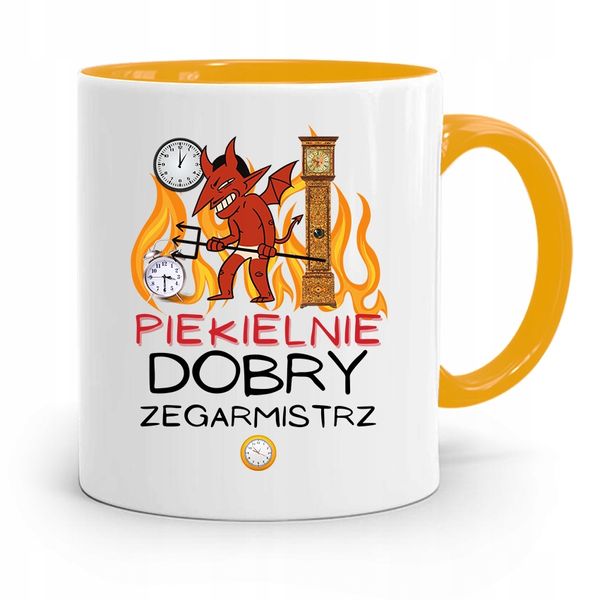 Kubek Żółty Dla Zegarmistrza Piekielnie Dobry Z Nadrukiem Ze Zdjęciem zdjęcie 1