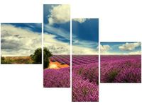 100 70CM OBRAZ 4 ELEM LAWENDOWY KRAJOBRAZ DRUK PŁÓTNO RAMA