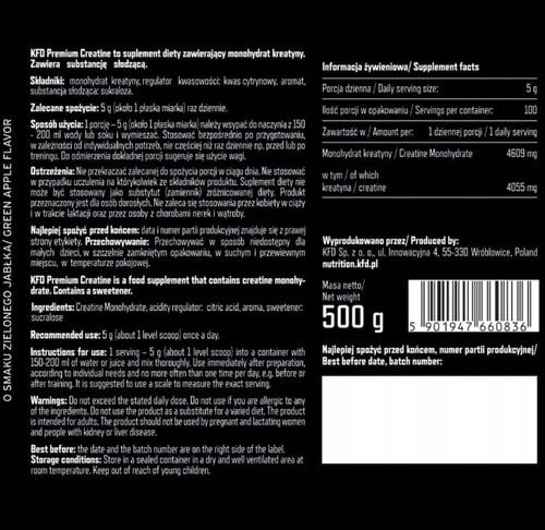 Kreatyna proszek jabłkowy KFD 500 g na Arena.pl