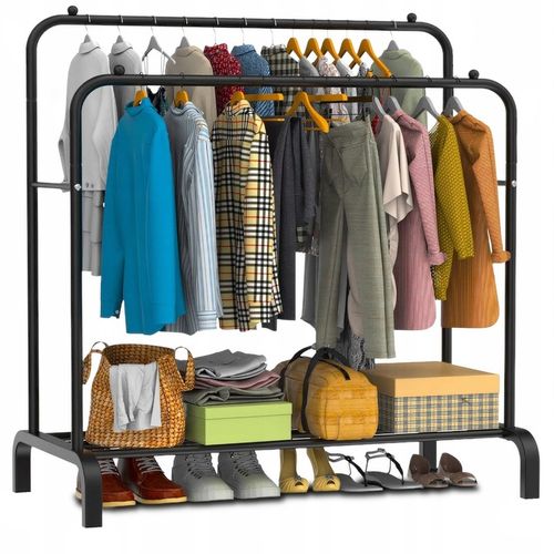 WIESZAK NA UBRANIA BUTY STOJĄCY PODŁOGOWY STOJAK CZARNY PODWÓJNY na Arena.pl