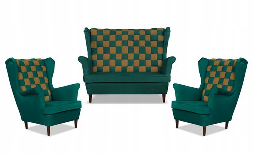 Zestaw uszak CAROL DUO sofa fotele zielono - brązowy na Arena.pl