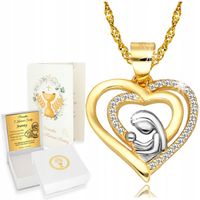 Złoty Łańcuszek 925 Naszyjnik Medalik Serce Matka Komunia Grawer