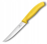 Nóż do steków pizzy ząbkowany z ostrym czubkiem dł. 120/232 mm - żółty