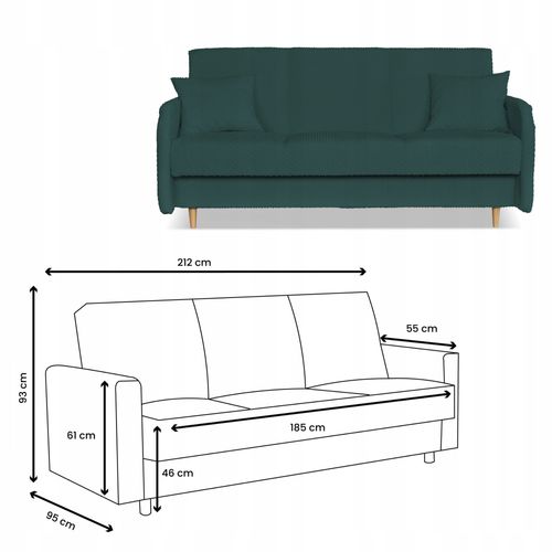 Kanapa sofa Merivo rozkładana wersalka f spania pojemnik Family zielona na Arena.pl