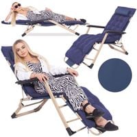 Leżak plażowy składany z podnóżkiem, fotel ogrodowy z poduszką granatowy