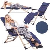 Leżak plażowy składany z podnóżkiem, fotel ogrodowy z poduszką granatowy