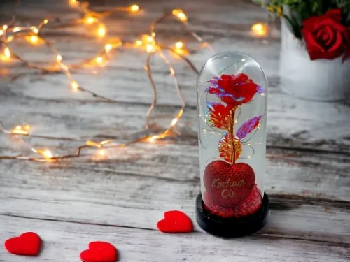 WIECZNA RÓŻA W SZKLE W KOPULE ŚWIECĄCA NA WALENTYNKI LED PREZENT PUDEŁKO na Arena.pl