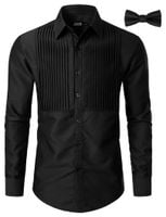 Elegancka Koszula Męska Smokingowa Czarna z Muszką Długi Rękaw Rozmiar XL