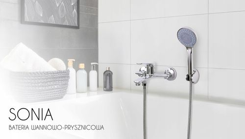 Bateria wannowa ścienna z prysznicem i wężem chrom srebrna kran YOKA HOME na Arena.pl