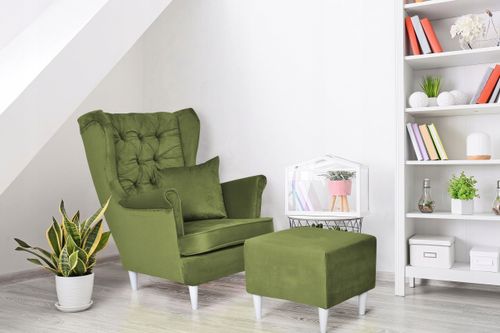 Fotel uszak ARI z podnóżkiem, skandynawski Family Meble szary antracyt na Arena.pl