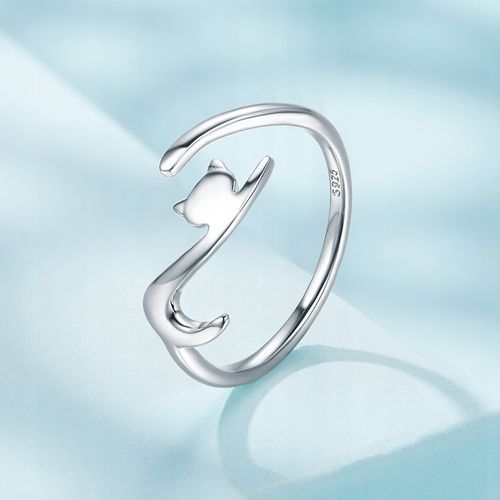 PIERŚCIONEK SREBRNY 925 KOT REGULOWANY PRZYTULANIE SREBRO 925 na Arena.pl