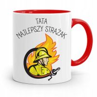 Kubek Czerwony Dla Taty Ojca Najlepszy Strażak Z Nadrukiem Ze Zdjęciem