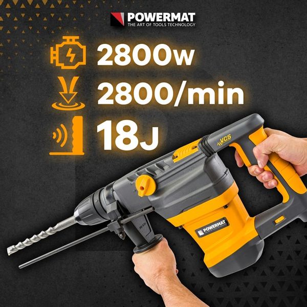 MŁOT UDAROWY OBROTOWY SDS MAX 2800W 18J WALIZKA ZESTAW REGULACJA OBROTÓW zdjęcie 13