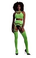 two piece with crop top and stockings   green   xs/xl