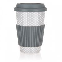 KUBEK CERAMICZNY 400ml Z POKRYWĄ SILIKONOWĄ BANQUET GO szary