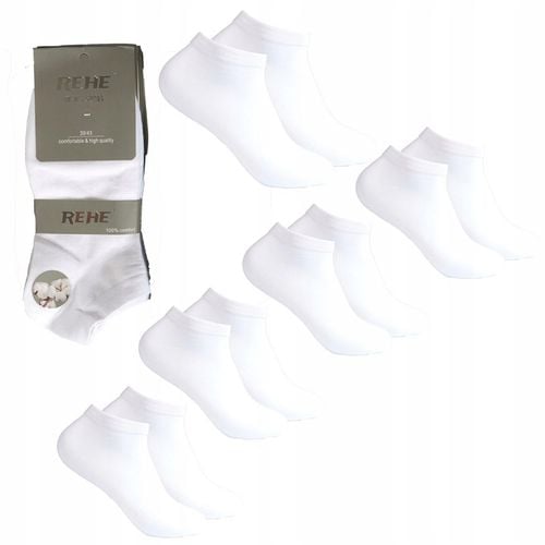 SKARPETKI STOPKI BAWEŁNIANE DAMSKIE białe WYGODNE GŁADKIE 10-PAR REHE 35-39 na Arena.pl