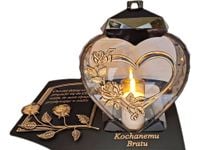BRAT BRATU ZNICZ LAMPION NA GRÓB SERCE I SERCE ZŁOTO SKOS SENTENCJA+ŚWIECA