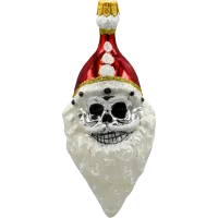 Bombka choinkowa szklana: Czaszka Świętego Mikołaja: biała