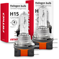 2X ŻARÓWKA HALOGENOWA AMIO H15 12V 55W MOCNE ŚWIATŁO ŻARÓWKI HOMOLOGACJA