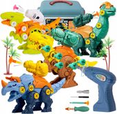 KLOCKI KONSTRUKCYJNE DINOZAURY DO SKRĘCANIA WKRETARKA ŚRUBOKRET DUŻY ZESTAW