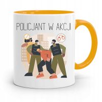 Kubek Żólty Dla Policjanta Policjantki W Akcji Z Nadrukiem Ze Zdjęciem