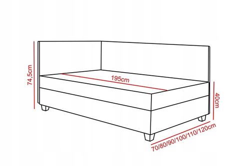 Tapczan pojedynczy 120cm Paula materac+oparcie na Arena.pl