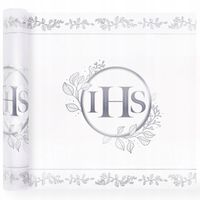 BIEŻNIK DEKORACYJNY KOMUNIJNY KOMUNIA Organza biało-srebrny IHS 30cm 5m