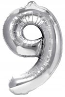 balon foliowy na urodziny cyfra 9 duży srebrny 40cm dekoracja imprezowa xl