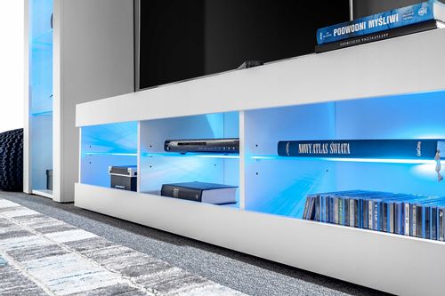 Szafka RTV LED Salon Nowoczesna Dąb Wotan RGB LED 140x35 Pokój na Arena.pl