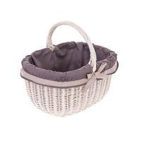 Wiklinowy Kosz na Zakupy Wybielany Obszyty tkaniną 42x34 H21/35 cm