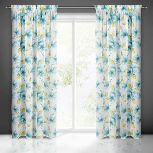 Firana gotowa na taśmie SOFIA 140x270 biała niebieska w kwiaty na Arena.pl