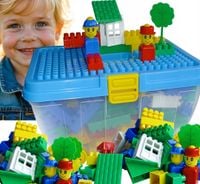 KLOCKI K2 bogaty zestaw (kolory BASIC) niebieska podstawa budowlana, 2lata+