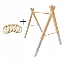 Baby Gym stojak edukacyjny gimnastyczny + 5 kółek na zawieszki różne kolory