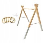 Baby Gym stojak edukacyjny gimnastyczny + 5 kółek na zawieszki różne