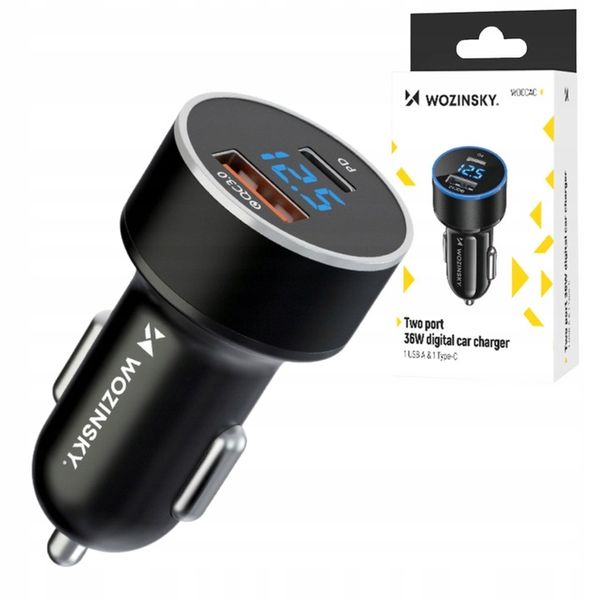 WOZINSKY ŁADOWARKA SAMOCHODOWA USB-A USB-C DWA PORTY UNIWERSALNA MOCNA 36W zdjęcie 1