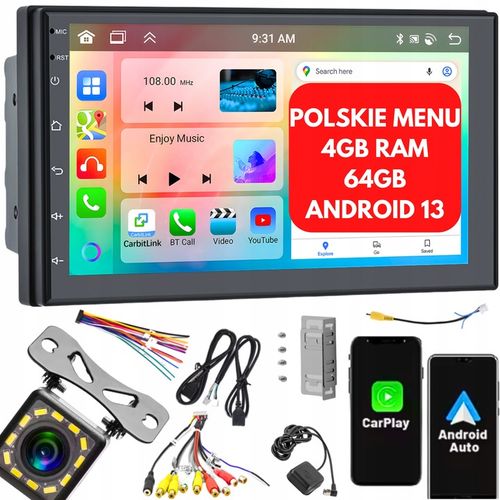 RADIO SAMOCHODOWE 2 DIN 4GB/64GB ANDROID AUTO CARPLAY ANDROID 13 RDS DSP 7" na Arena.pl