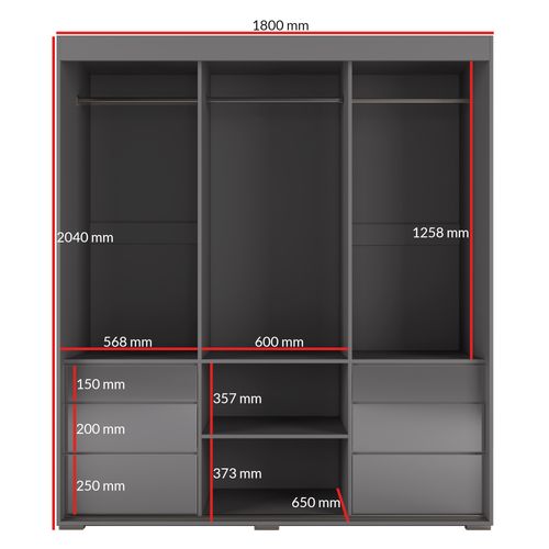 Szafa przesuwna z lustrem Torino 3D1L 180 Szara (lacobel) na Arena.pl