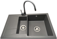 Zlewozmywak 1,5 komorowy z ociekaczem MILOS szary z lewym ociekaczem + bateria LAVO